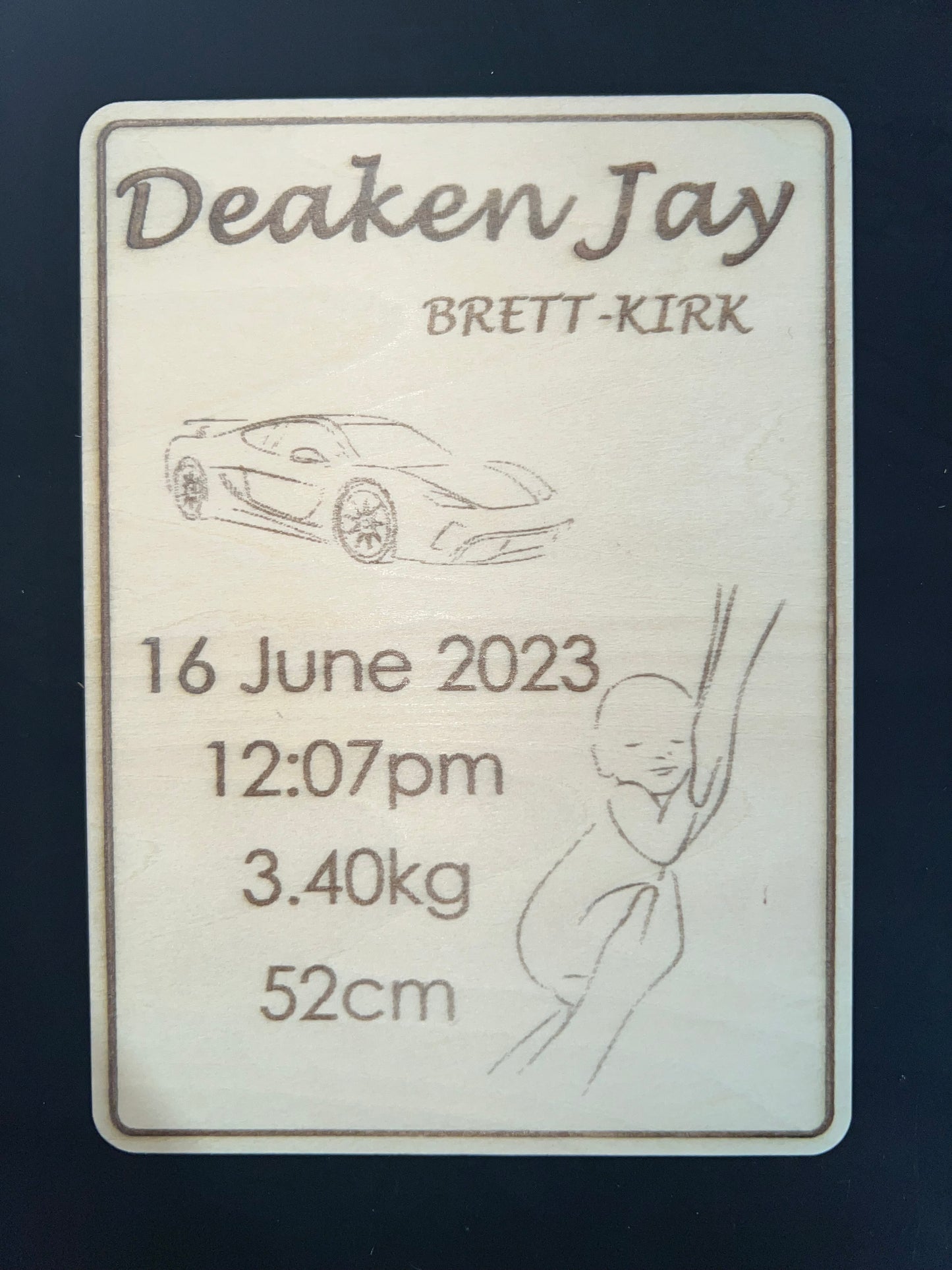 Post Birth Plaque - Engraved on Wood