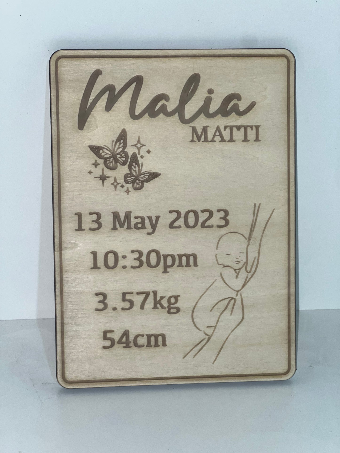 Post Birth Plaque - Engraved on Wood