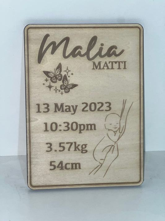 Post Birth Plaque - Engraved on Wood
